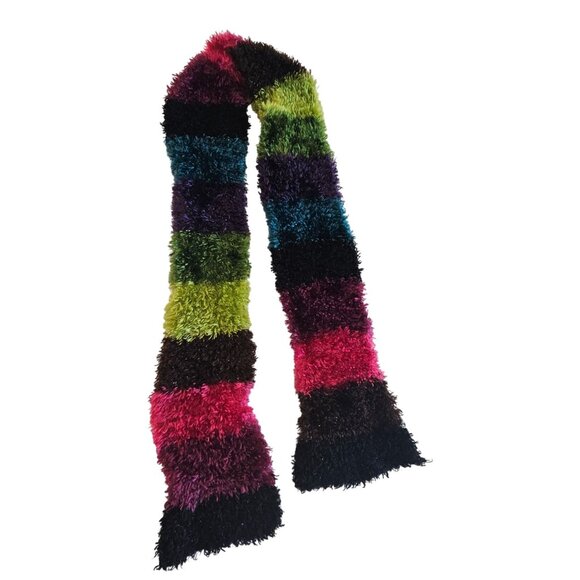 Colorful Fluffy Soft Winter Scarf Multi-Color Rainbow Whimsigoth Outdoor Winter - Picture 2 of 9